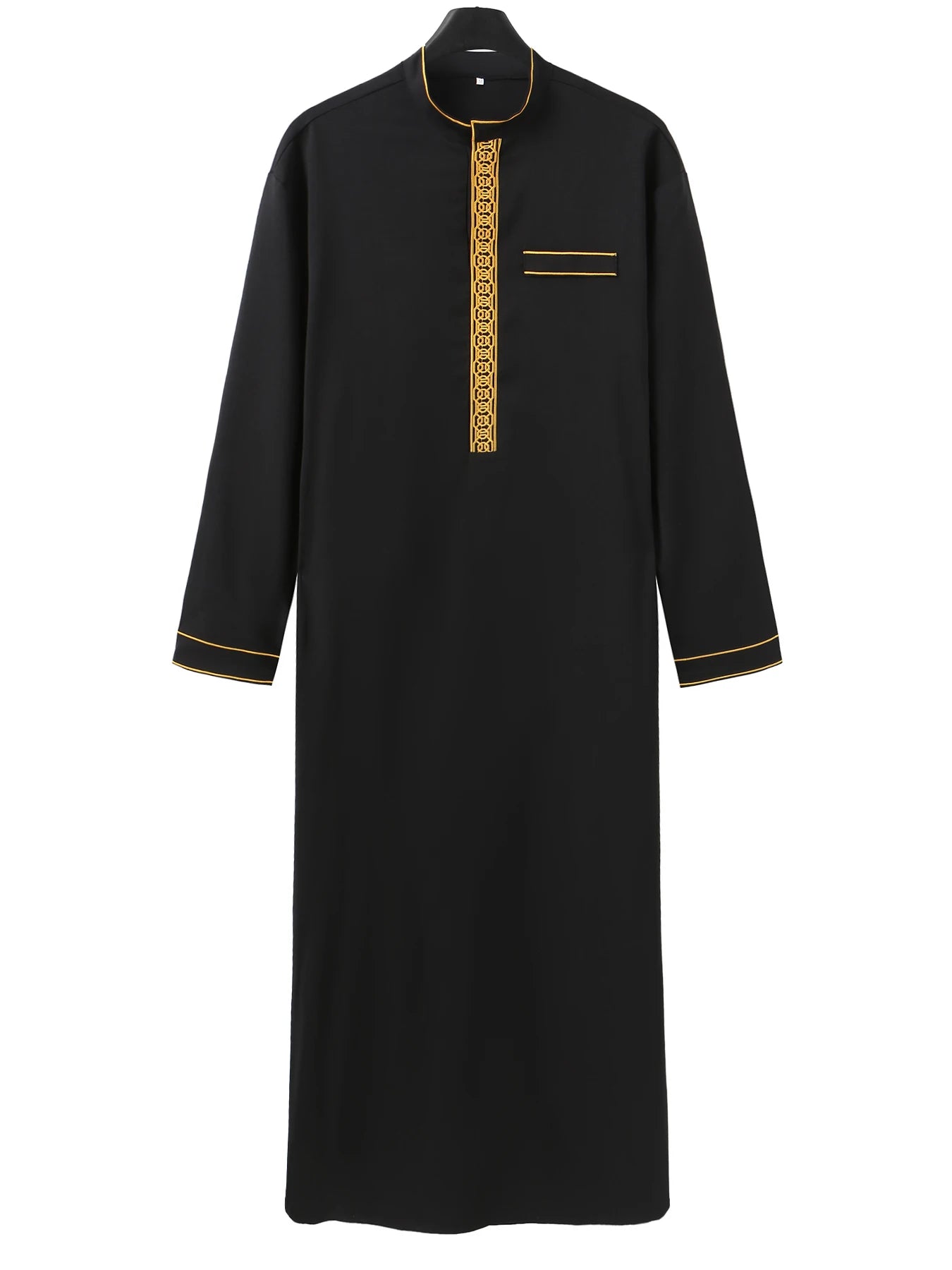 Robe islamique musulmane arabe pour hommes à manches longues brodé col montant