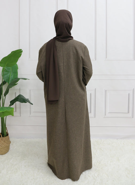 Abaya à manches longues modeste et fermée sans hijab avec ceinture Robe de base islamique.