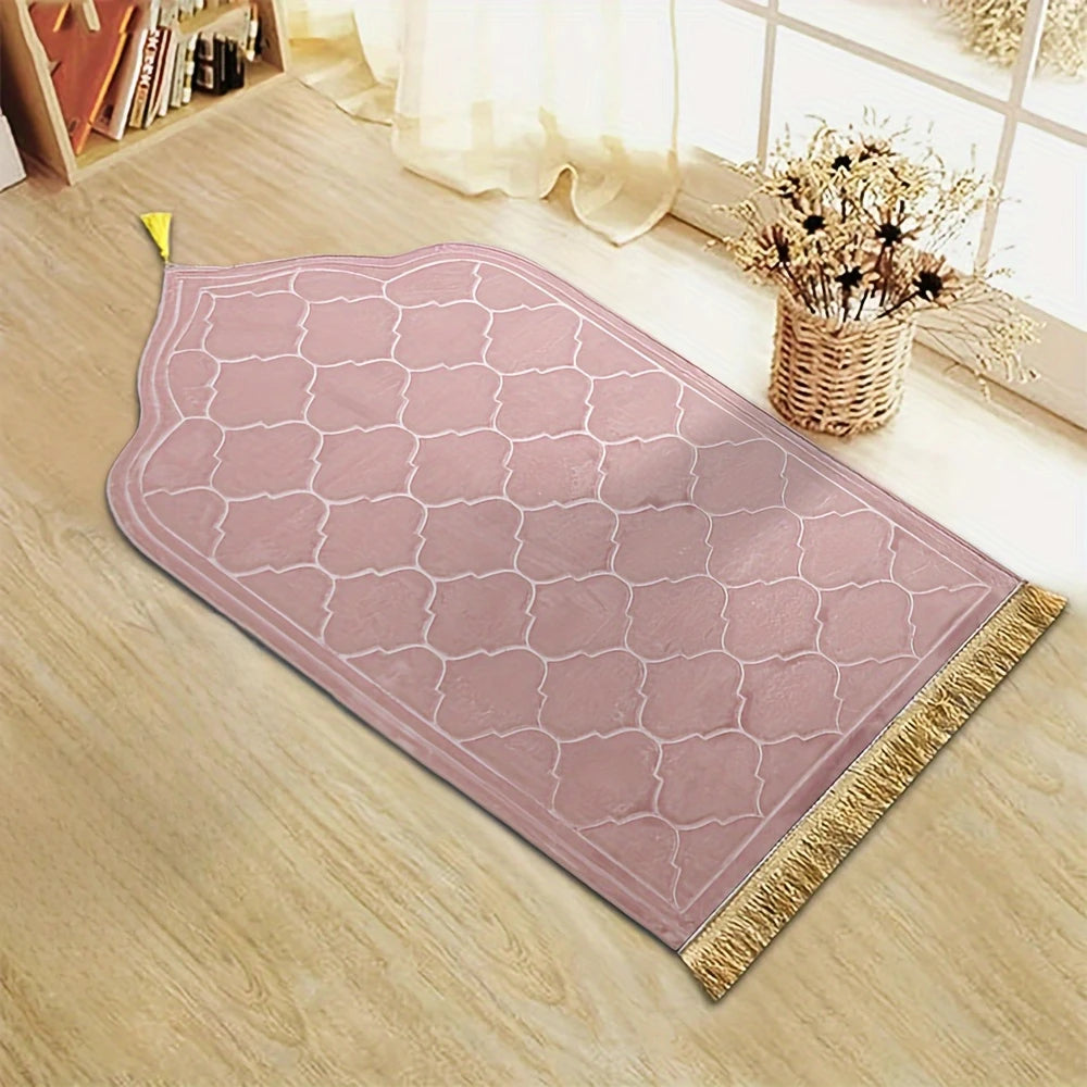 Tapis de prière épaissi en peluche avec tapis de prière irrégulier en flanelle à pampilles