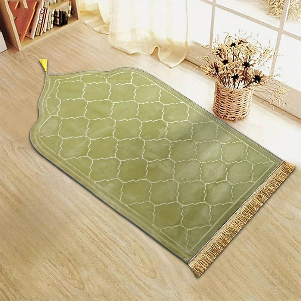 Tapis de prière épaissi en peluche avec tapis de prière irrégulier en flanelle à pampilles